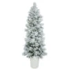 7 Foot Flocked Castle Pine Artificial Potted Christmas Tree Unlit -Winter Decor Hub B169070