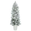 7 Foot Flocked Castle Pine Artificial Potted Christmas Tree 250 DuraLit LED Warm White Italian Style Mini Lights -Winter Decor Hub B169071LED