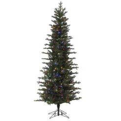 7.5 Foot Hillside Pencil Spruce Artificial Christmas Tree - 400 Duralit LED Multi Color Mini Lights