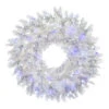 30 Inch Flocked Cedar Pine Artificial Christmas Wreath - 150 Low Voltage LED Pure White And Blue 3MM Lights -Winter Decor Hub G197331LED