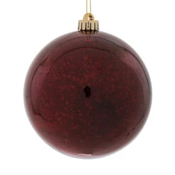 6 Inch Burgundy Shiny Mercury Christmas Ball Ornament - Set Of 4