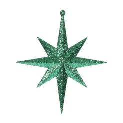 8 Inch Green Iridescent Glitter Bethlehem Star Mardi Gras Ornament