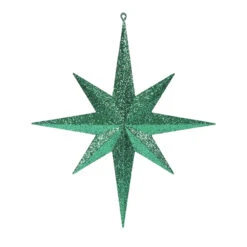 15.75 Inch Green Glitter Bethlehem Star Mardi Gras Ornament