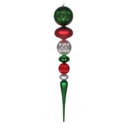 3.5 Foot Red, Silver And Green Durian Candy Matte Finial Christmas Ornament