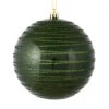 4 Inch Moss Green Candy Glitter Lines Round Christmas Ball Shatterproof Ornament -Winter Decor Hub N187664D