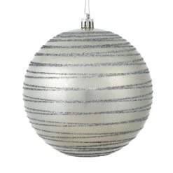 4.75 Inch Limestone Candy Glitter Lines Round Christmas Ball Shatterproof Ornament