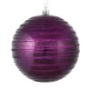 4.75 Inch Plum Candy Glitter Lines Round Christmas Ball Shatterproof Ornament -Winter Decor Hub N187726D