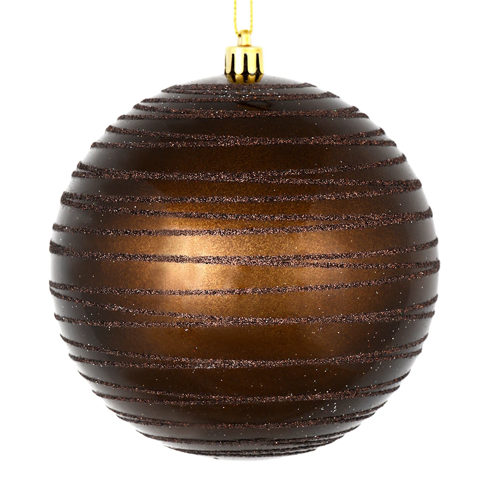 4.75 Inch Chocolate Candy Glitter Lines Round Christmas Ball Shatterproof Ornament 3 4.75 Inch Chocolate Candy Glitter Lines Round Christmas Ball Shatterproof Ornament
