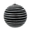 6 Inch Black White Candy Glitter Lines Round Christmas Ball Shatterproof Ornament -Winter Decor Hub N187817D