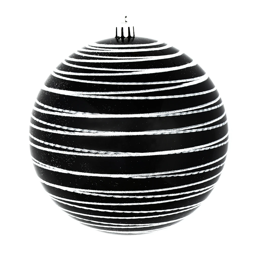 6 Inch Black White Candy Glitter Lines Round Christmas Ball Shatterproof Ornament 3 6 Inch Black White Candy Glitter Lines Round Christmas Ball Shatterproof Ornament