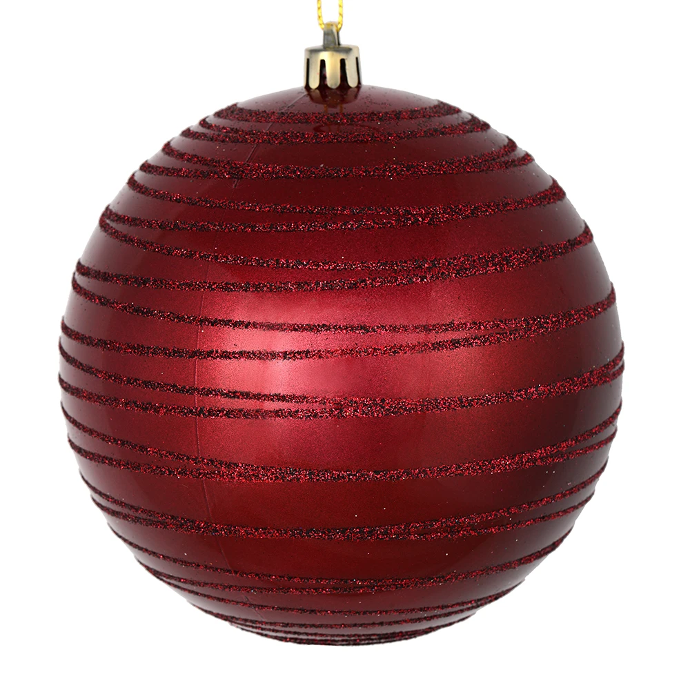 6 Inch Wine Candy Glitter Lines Round Christmas Ball Shatterproof Ornament 3 6 Inch Wine Candy Glitter Lines Round Christmas Ball Shatterproof Ornament