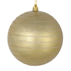 6 Inch Champagne Candy Glitter Lines Round Christmas Ball Shatterproof Ornament