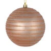 6 Inch Rose Gold Candy Glitter Lines Round Christmas Ball Shatterproof Ornament -Winter Decor Hub N187858D