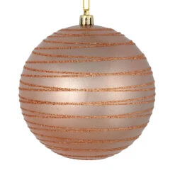 6 Inch Rose Gold Candy Glitter Lines Round Christmas Ball Shatterproof Ornament