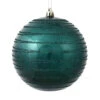 6 Inch Sea Blue Candy Glitter Lines Round Christmas Ball Shatterproof Ornament