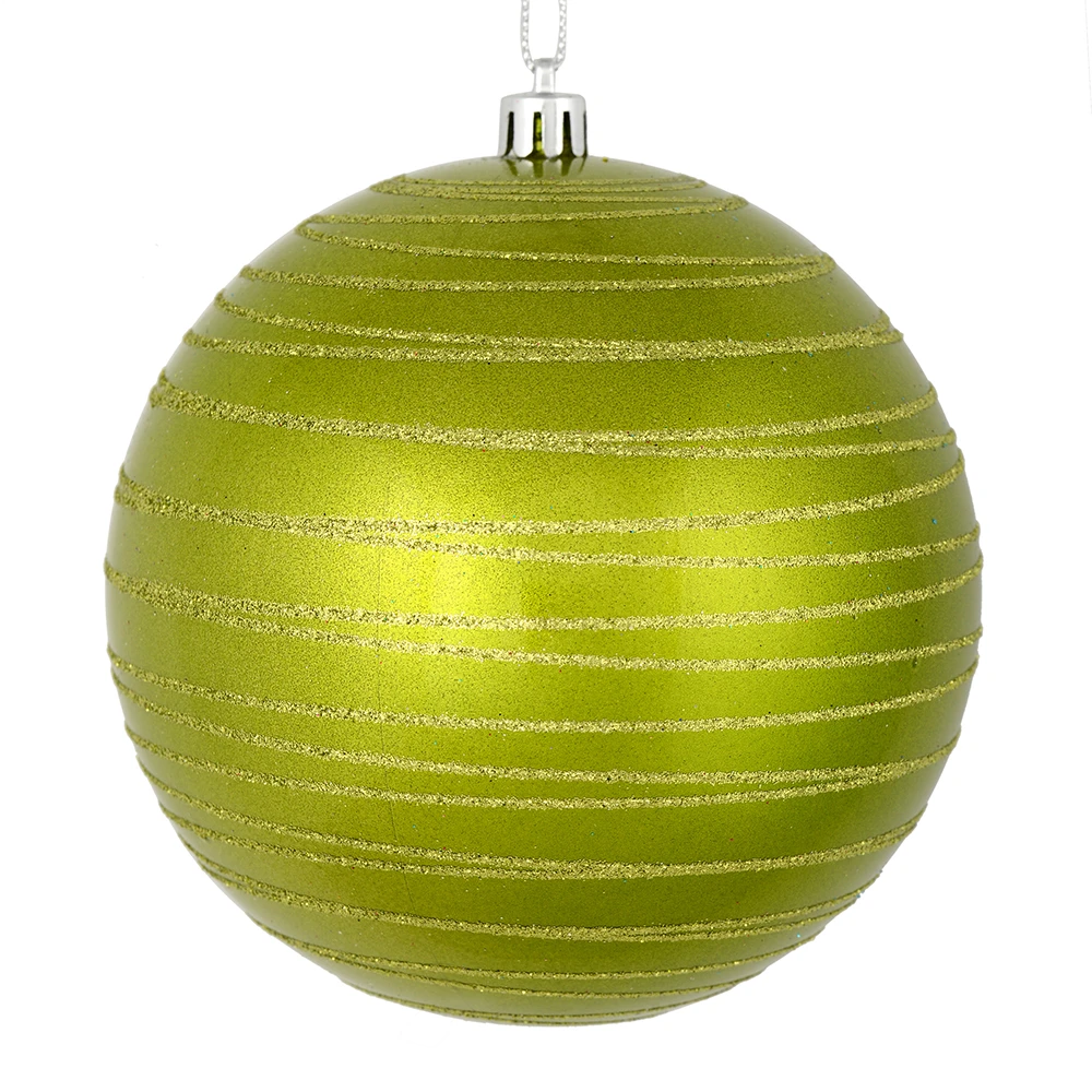 6 Inch Lime Candy Glitter Lines Round Christmas Ball Shatterproof Ornament 3 6 Inch Lime Candy Glitter Lines Round Christmas Ball Shatterproof Ornament