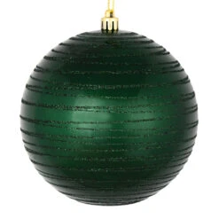 6 Inch Midnight Green Candy Glitter Lines Round Christmas Ball Shatterproof Ornament