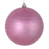 6 Inch Pink Candy Glitter Lines Round Christmas Ball Shatterproof Ornament -Winter Decor Hub N187879D