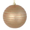 6 Inch Cafe Latte Candy Glitter Lines Round Christmas Ball Shatterproof Ornament -Winter Decor Hub N187880D