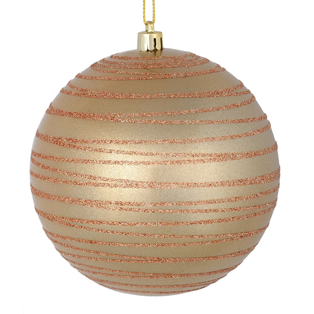 6 Inch Cafe Latte Candy Glitter Lines Round Christmas Ball Shatterproof Ornament 3 6 Inch Cafe Latte Candy Glitter Lines Round Christmas Ball Shatterproof Ornament