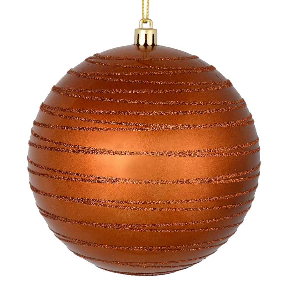 6 Inch Copper Candy Glitter Lines Round Christmas Ball Shatterproof Ornament 3 6 Inch Copper Candy Glitter Lines Round Christmas Ball Shatterproof Ornament