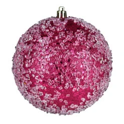 12 Inch Fuchsia Glitter Hail Christmas Ball Ornament