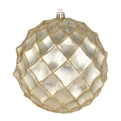 6 Inch Champagne Shiny Form Geometric Christmas Ball Ornament