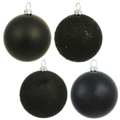 10 Inch Black Assorted Christmas Ball Ornament - 4 Per Set
