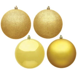 10 Inch Honey Gold Assorted Christmas Ball Ornament - 4 Per Set