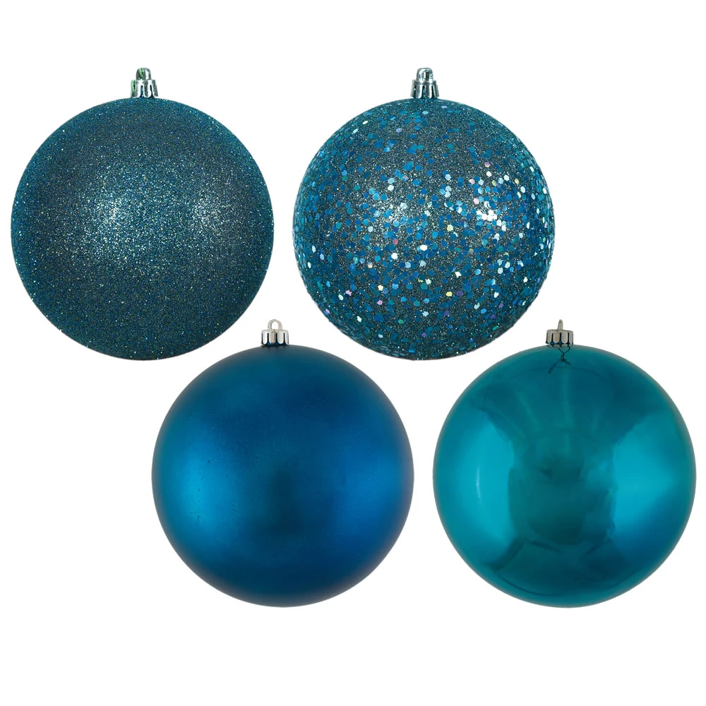 10 Inch Sea Blue Assorted Christmas Ball Ornament - Set Of 4 3 10 Inch Sea Blue Assorted Christmas Ball Ornament - Set Of 4