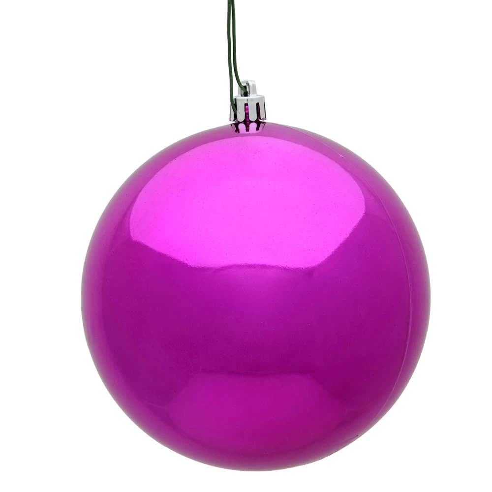 10 Inch Fuchsia Shiny Artificial Christmas Ball Ornament - UV Drilled Cap 3 10 Inch Fuchsia Shiny Artificial Christmas Ball Ornament - UV Drilled Cap