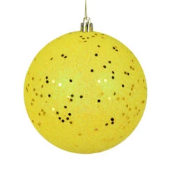 10 Inch Yellow Sequin Christmas Ball Ornament With Drilled Cap
