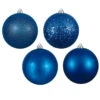 12 Inch Blue Round Christmas Ball Ornament Shatterproof Set Of 4 Assorted Finishes -Winter Decor Hub N593002DA