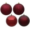 12 Inch Burgundy Wine Round Christmas Ball Ornament Shatterproof Set Of 4 Assorted Finishes -Winter Decor Hub N593005DA