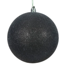 12 Inch Black Glitter Christmas Ball Ornament With Drilled Cap