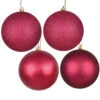 12 Inch Berry Red Round Christmas Ball Ornament Shatterproof Set Of 4 Assorted Finishes