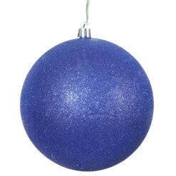 12 Inch Cobalt Glitter Christmas Ball Ornament With Drilled Cap