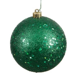 12 Inch Emerald Sequin Christmas Ball Ornament With Drilled Cap