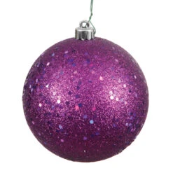 12 Inch Plum Sequin Christmas Ball Ornament With Drilled Cap