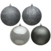 12 Inch Pewter Round Christmas Ball Ornament Shatterproof Set Of 4 Assorted Finishes -Winter Decor Hub N593027DA