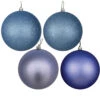 12 Inch Periwinkle Round Christmas Ball Ornament Shatterproof Set Of 4 Assorted Finishes