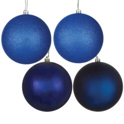 12 Inch Midnight Blue Round Christmas Ball Ornament Shatterproof Set Of 4 Assorted Finishes