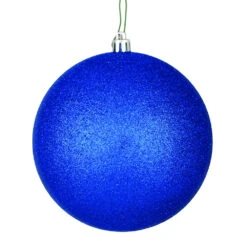 12 Inch Midnight Blue Glitter Christmas Ball Ornament With Drilled Cap