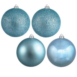 12 Inch Baby Blue Round Christmas Ball Ornament Shatterproof Set Of 4 Assorted Finishes