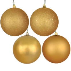 12 Inch Copper Gold Round Christmas Ball Ornament Shatterproof Set Of 4 Assorted Finishes