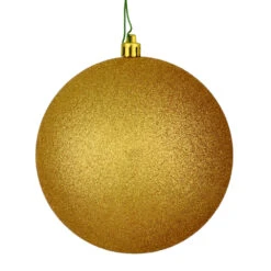 12 Inch Copper Gold Glitter Christmas Ball Ornament With Drilled Cap