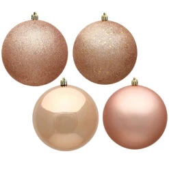 12 Inch Rose Gold Round Christmas Ball Ornament Shatterproof Set Of 4 Assorted Finishes