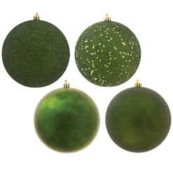 12 Inch Moss Green Round Christmas Ball Ornament Shatterproof Set Of 4 Assorted Finishes
