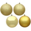 12 Inch Gold Round Christmas Ball Ornament Shatterproof Set Of 4 Assorted Finishes -Winter Decor Hub N593068DA