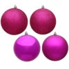 12 Inch Fuchsia Pink Round Christmas Ball Ornament Shatterproof Set Of 4 Assorted Finishes -Winter Decor Hub N593070DA